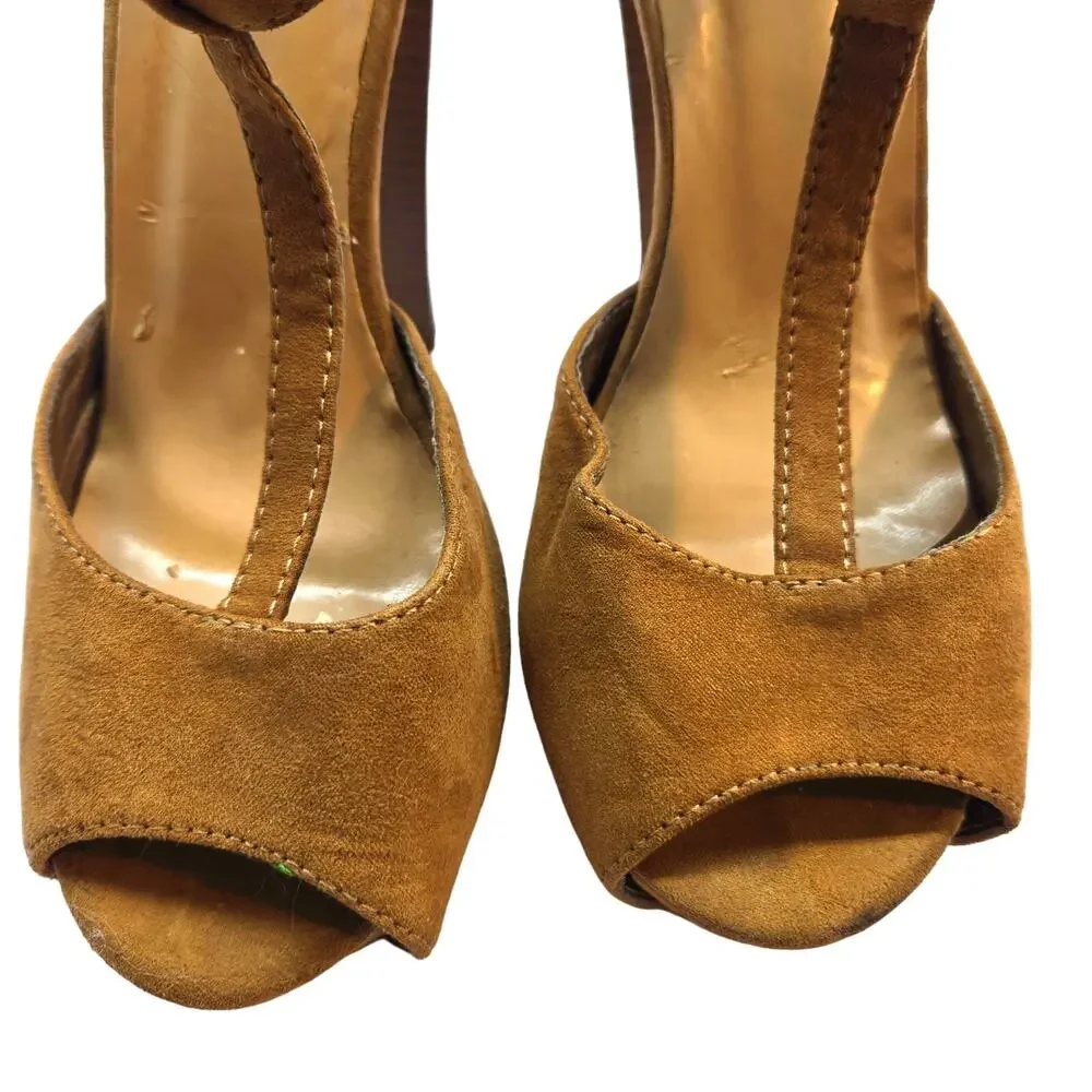 Pazzle Women's Shoes Sz 7 brown 5 inch Heel Platform Open Toe Misses